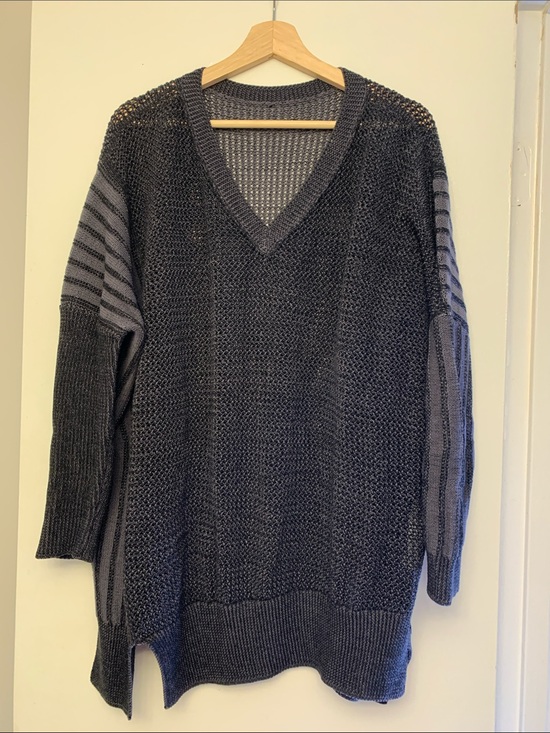 PLANET by Lauren G Sweaters - PLANET by LAUREN G gorgeous fisherman sweater cotton black- grey assymetrical